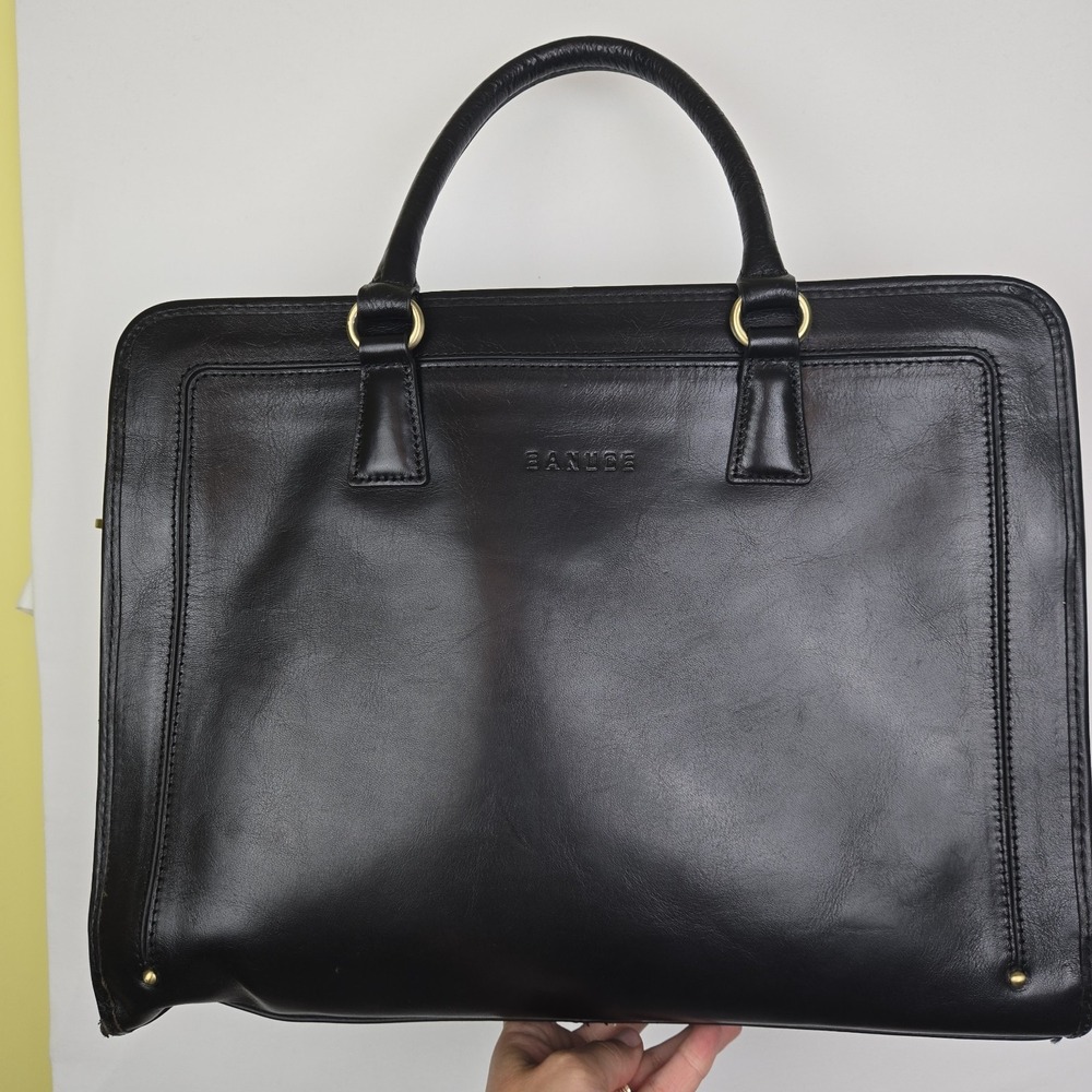 Banuce‎ Genuine Leather Briefcase Laptop Bag Black Business Tote Bag. No Strap